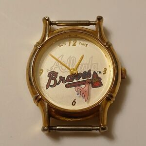 Vtg 1996 MLB Sun Time Men's Atlanta Braves Gold Tone Watch Case Japan Movt